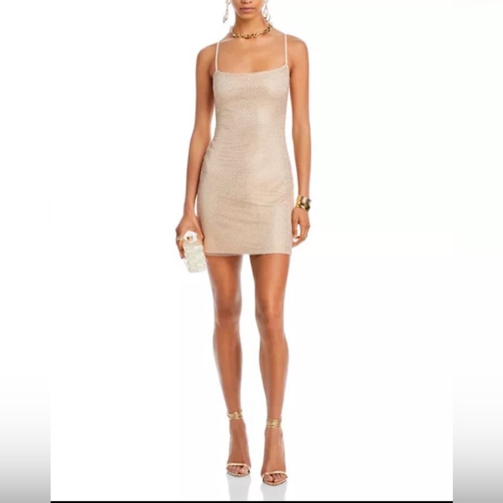 Aqua Crystal Embellished Gold/tan mini dress
